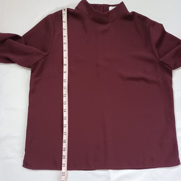 14th & Union Dressy Top Blouse Shirt Dark Red Bell Sleeve Mock Neck Boxy Size S - Picture 12 of 12
